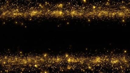 Abstract golden dust particles creating a shimmering border on a black background, symbolizing celebration and magic - Powered by Adobe