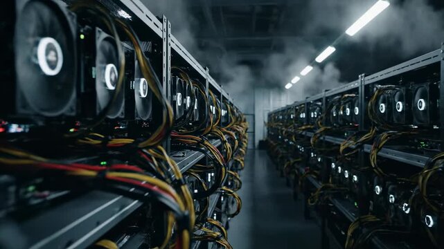 Cryptocurrency Mining Farm Server Room - Powered by Adobe