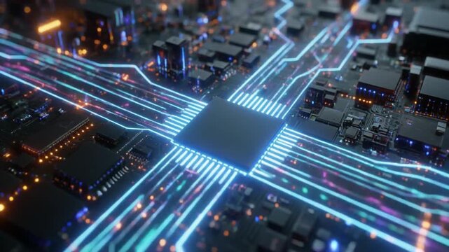 Futuristic Computer Chip and Circuitry An Abstract Technological Illustration