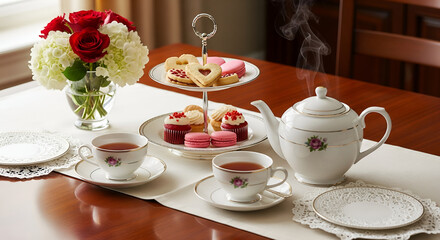 Fototapeta premium Elegant Valentine Tea Ceremony Romantic Luxury Concept