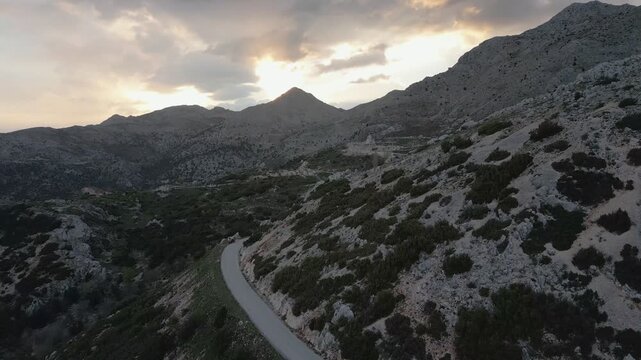 Sagalassos ancient ruins drone aerial view in Taurus mountains at sunset in Turkey