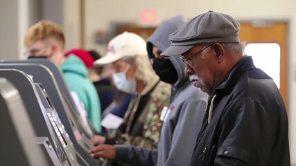 A man in a gray flat cap and black jacket is engrossed in reading a newspaper. He is wearing glasses and has a beard.