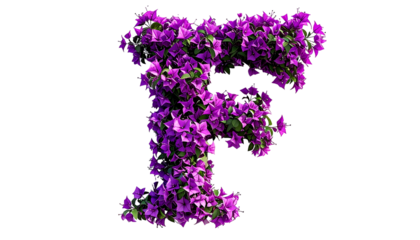 Purple bougainvillea flowers arranged in the shape of the capital letter "F