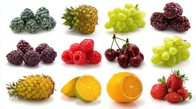 Colorful Assortment of Fresh Fruits Displayed on a Clean White Background for Healthy Eating Inspiration - Powered by Adobe