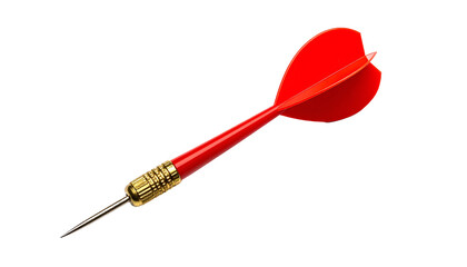 Close-up of a red dart with gold accents against a stark black background