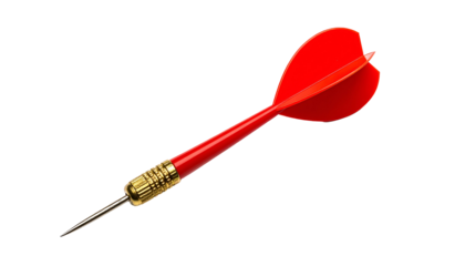 Close-up of a red dart with gold accents against a stark black background