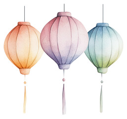 Obraz premium PNG Chinese lanterns illustration watercolor art.