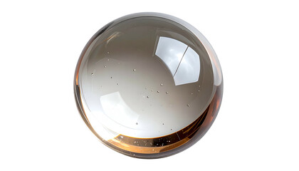 A luminous, transparent sphere with internal reflections, isolated on a stark black background