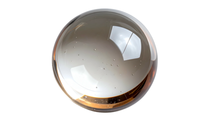 A luminous, transparent sphere with internal reflections, isolated on a stark black background