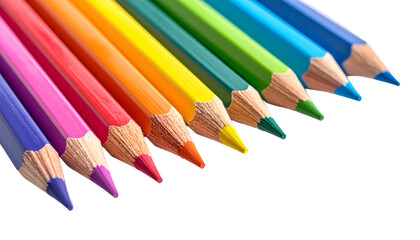 Close-up of rainbow-colored pencils angled on a dark background