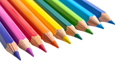 Close-up of rainbow-colored pencils angled on a dark background