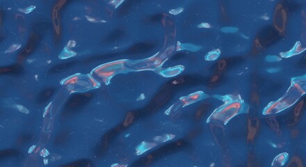 Abstract blue background with light reflections and blurred shapes.