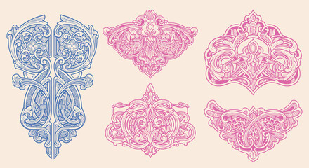 Victorian flourish scroll ornament with arabesque damask decorative vignette