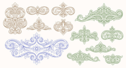 Fototapeta premium Victorian flourish scroll ornament with arabesque damask decorative vignette