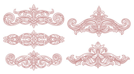 Victorian flourish scroll ornament with arabesque damask decorative vignette