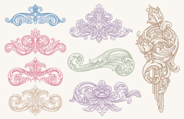 Victorian flourish scroll ornament with arabesque damask decorative vignette design