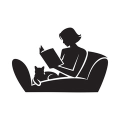 Silhouette of a person reading a book with a cat