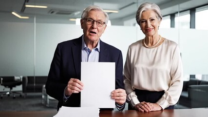 Senior business professionals review documents indoors under office lighting - Powered by Adobe