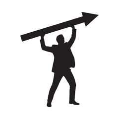 Silhouette of a man holding a large arrow upwards