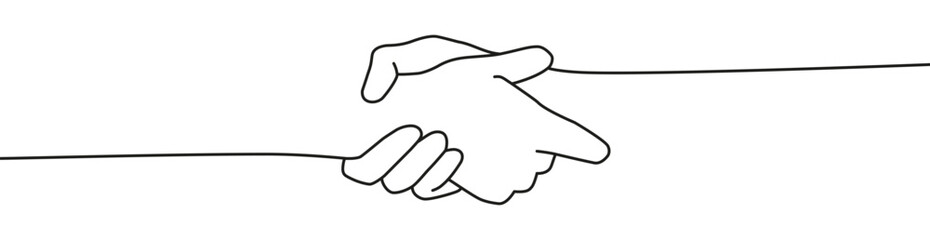 Handshake, agreement, introduction banner hand drawn with single line, vector 10 eps.