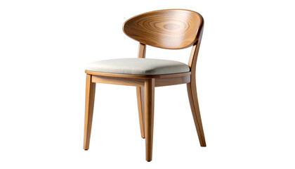 Wooden chair with curved back and cushioned seat, set against a black background
