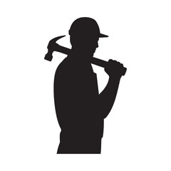 Silhouette of a construction worker holding a hammer