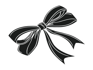 Elegant decorative ribbon bow illustration with flowing curves and classic festive style suitable for Christmas packaging, holiday decor and gift designs