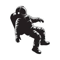 Astronaut floating in space in a black and white illustration