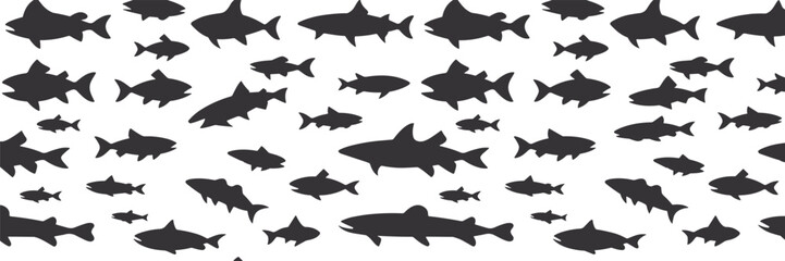 Shark silhouette vector collection, ocean predator fish illustration, marine wildlife design for underwater nature, sea life, aquatic animal, and oceanography concept