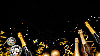 Champagne Celebration: A festive scene of champagne bottles and shimmering decorations, perfect for any joyous occasion or celebration.