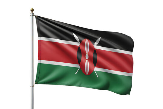 Waving Kenyan flag on flagpole symbolizing national pride and independence in a clean, isolated presentation