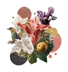 Naklejka premium PNG Vibrant floral collage art.