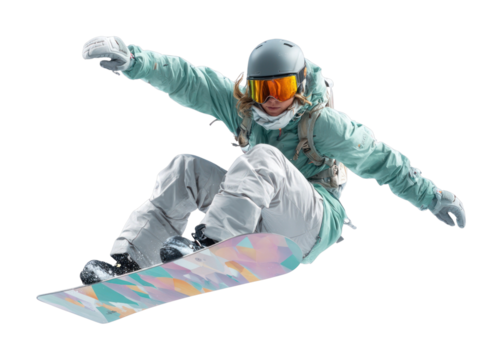 PNG Dynamic snowboarder in mid-air.