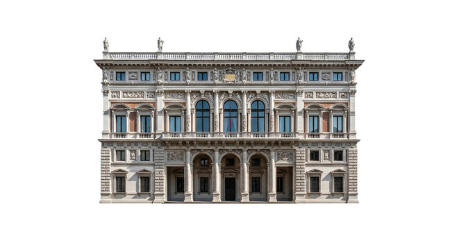 The historic Palace of Justice's stone facade in Venice, Italy, an old European landmark with windows and columns against the city sky