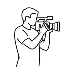 Person holding and operating a video camera