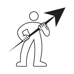 Stylized figure holding a large upward pointing arrow