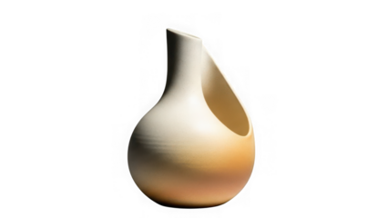 Modern ceramic vase with a unique, organic shape and a beautiful white to warm orange gradient, isolated on transparent background