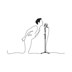 Man singing passionately into a vintage microphone