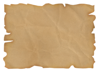 treasure map on transparent background, old textured parchment background with wrinkled vintage paper edges suitable for antique designs maps invitations and historical themed projects
