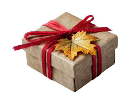 PNG Valentine autumn gift box ribbon leaf wrap.
