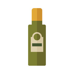 Simple flat vector illustration of a green glass bottle with a yellow cap and a circular label, likely representing olive oil or liquor.