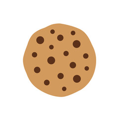 Classic round chocolate chip cookie, a sweet baked dessert and popular snack flat vector illustration.