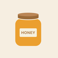 Classic jar of golden honey with a brown lid and a simple label, a sweet and natural food flat vector illustration.