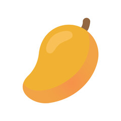 Whole ripe yellow mango with a brown stem, a sweet tropical fruit flat vector icon.