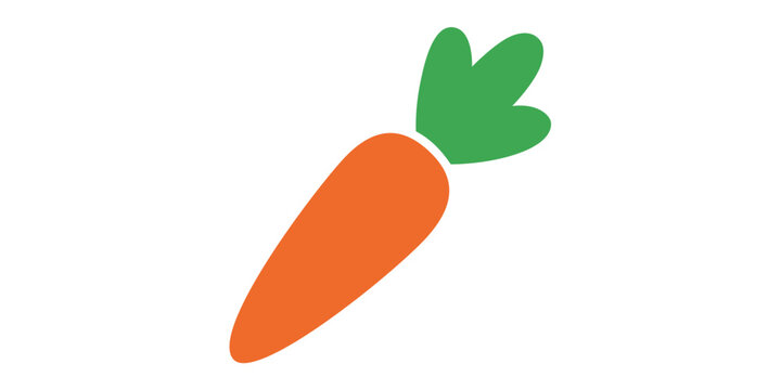 Simple orange carrot with green leafy tops, a healthy root vegetable flat vector icon for diet and cooking.