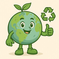 Happy Earth Mascot Promoting Recycling