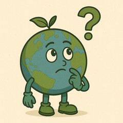 Confused Earth Character with Question Mark