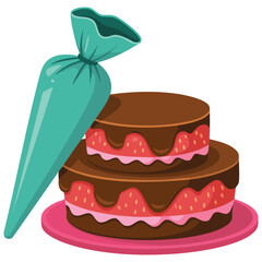 Delicious cake and decorating bag with cream icing vector illustration