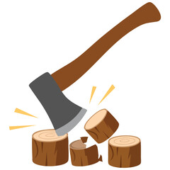Wood chopping on tree stump with axe vector illustration isolated