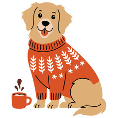 Adorable golden retriever in warm sweater vector illustration
